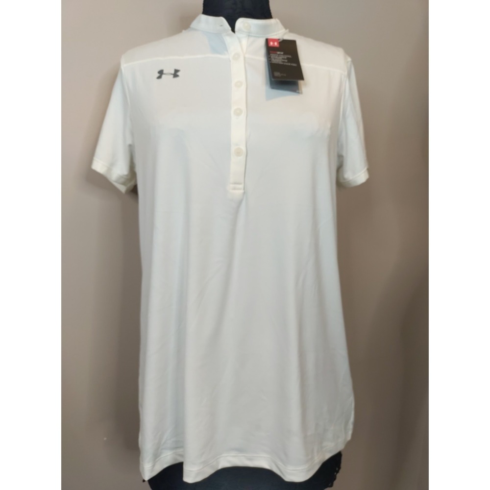 under armour Women Loose White Heatgear Shortsleeve Sports Polo Top Size L